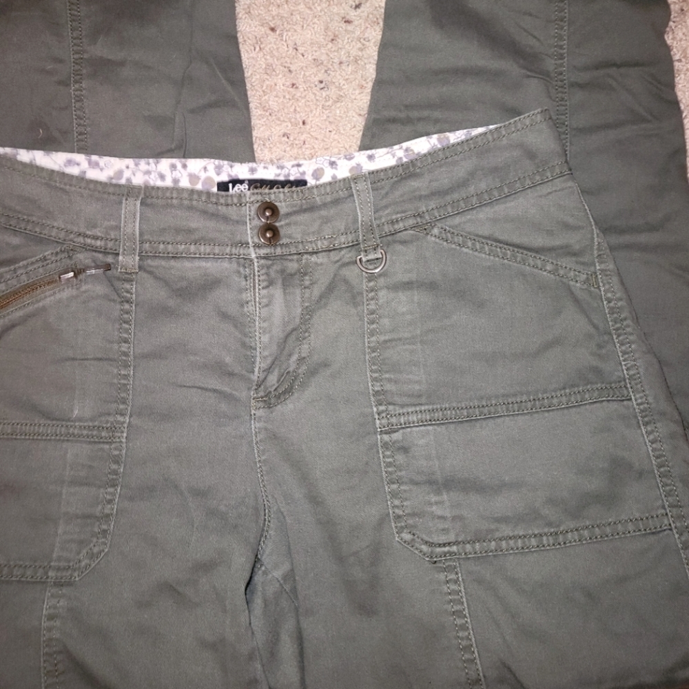 LEE Gold Label Green Cotton Cargo Pants Zippers Pockets D Ring Adjusters Sz 8 M